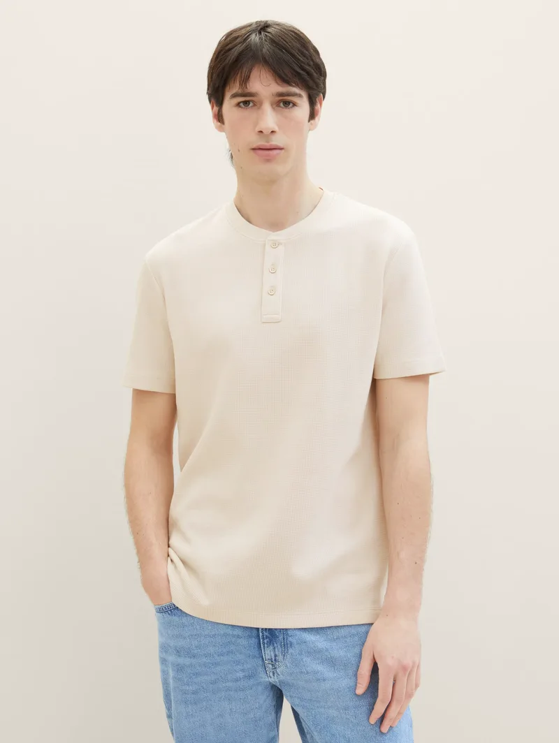 Tom Tailor Ανδρική Μπλούζα Henley T-Shirt With Texture 1040876-27609 Μπεζ