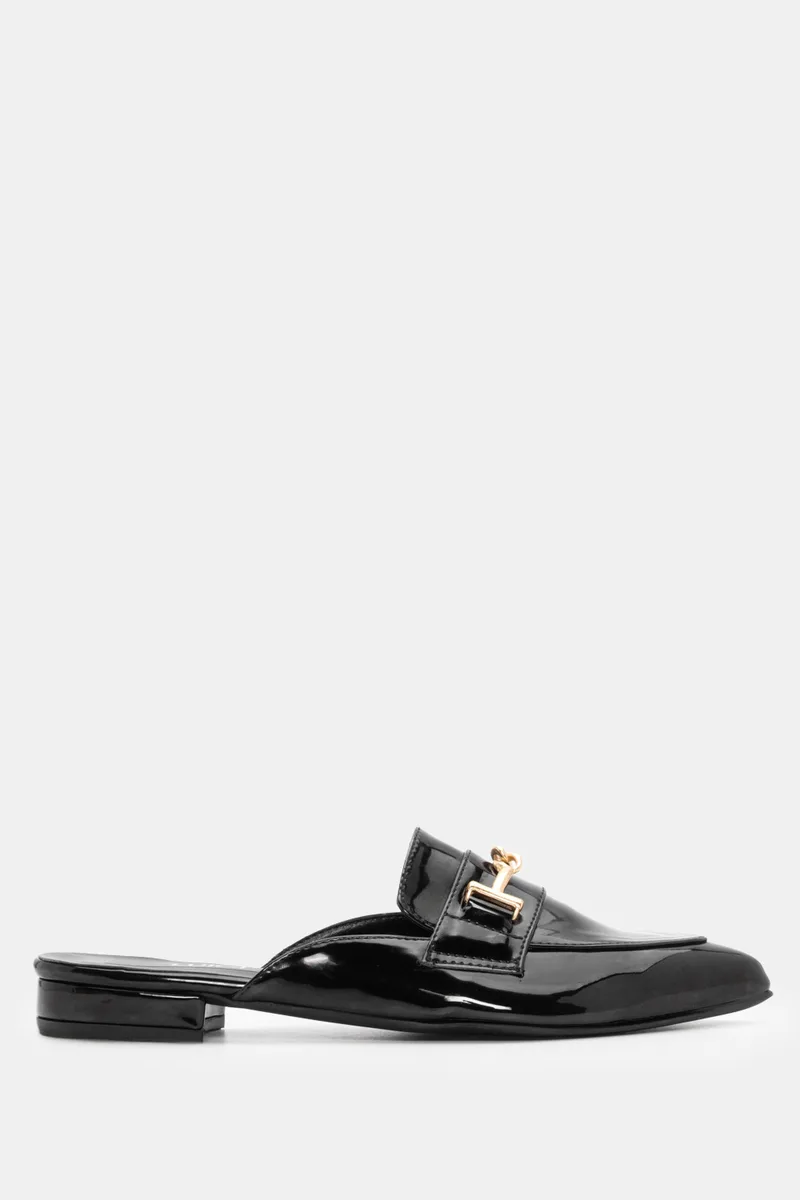 LUIGI DESIGN - Mules Loafers με Διακοσμητική Αγκράφα - Μαύρο-Λουστρίνι