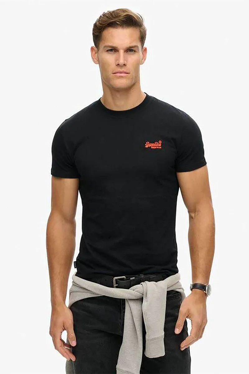 Superdry ανδρικό T-shirt με κεντημένο λογότυπο Slim Fit "Essential Logo" - M1011245A Μαύρο