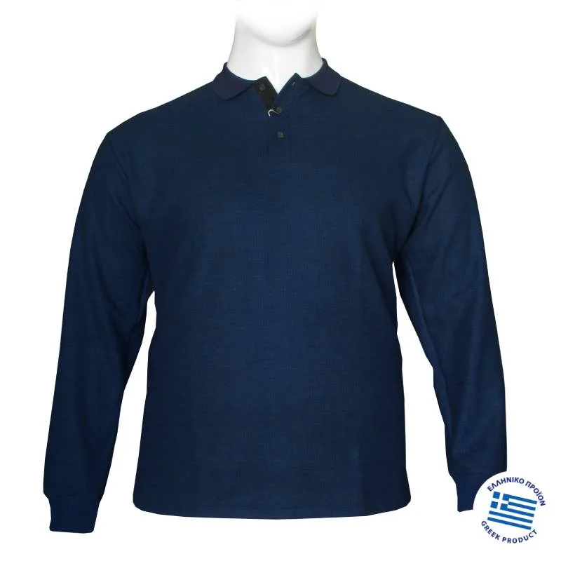 Polo μπλούζα από βαρύπλακο jersey ύφασμα,"Formal Granite" της Leo Collection - Midnight Sax Blue