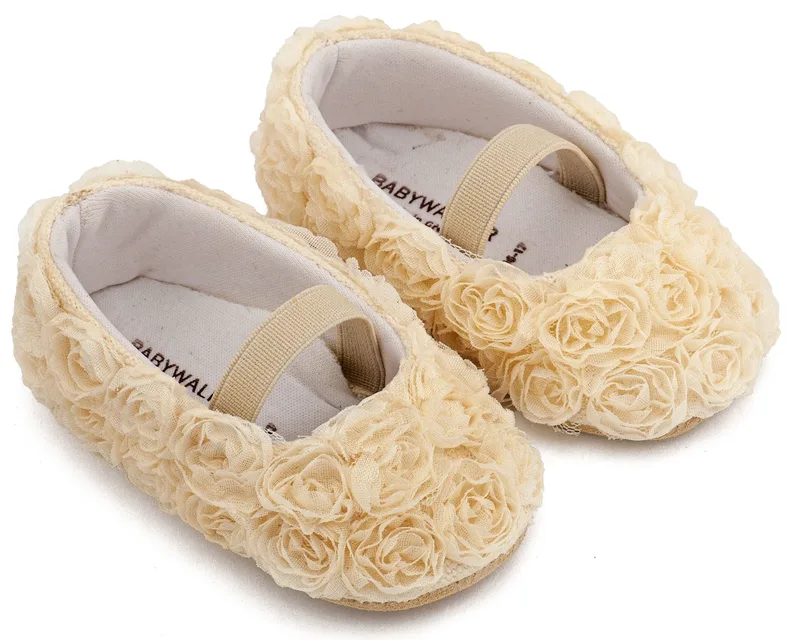 Babywalker Βαπτιστικά Μπαλαρίνες Διακοσμημένες με Chiffon Λουλούδια MI1660 Εκρού
