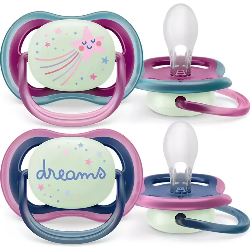 Philips Avent Ultra Air Nighttime Silicone Soother 6-18m Μπλε - Μωβ Ορθοδοντική Πιπίλα Σιλικόνης που Λάμπει στο Σκοτάδι 2 Τεμάχια, Κωδ SCF376/07