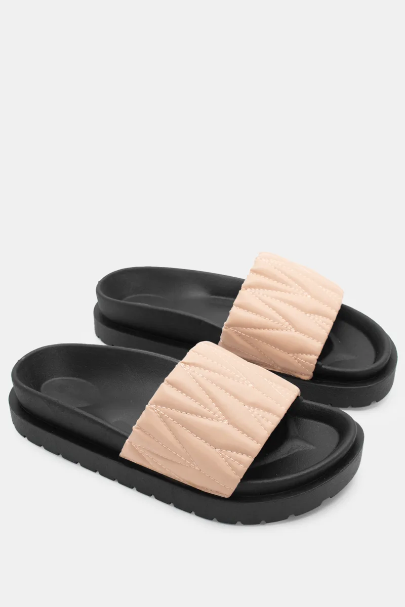 Σανδάλια Flatform με Φαρδιά Φάσα - Μπεζ