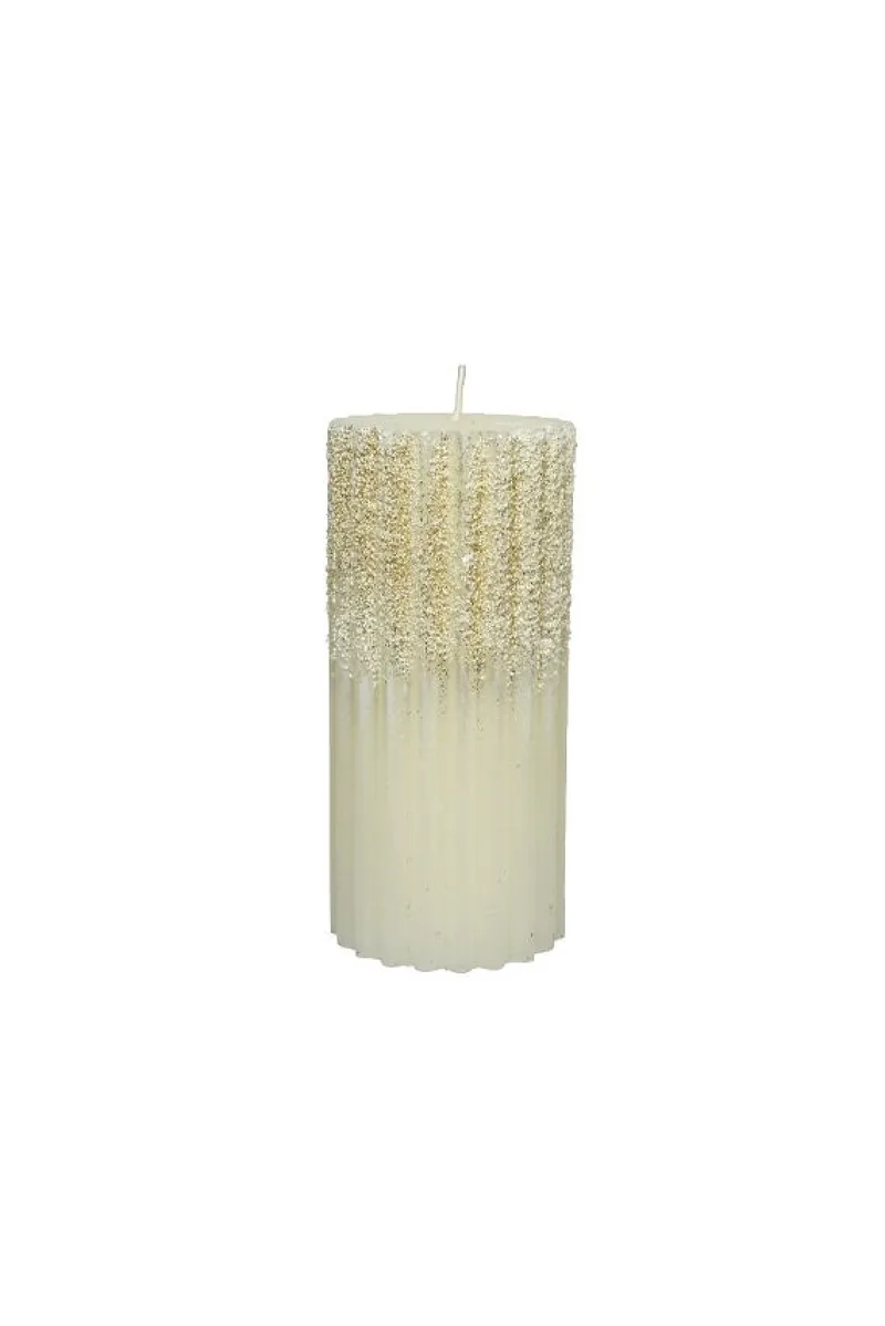 Κερι Κυλινδρικο Λευκο Με Αναγλυφη Υφη Και Glitter 15Cm 7x7x15cm Μονόχρωμο Kaeming