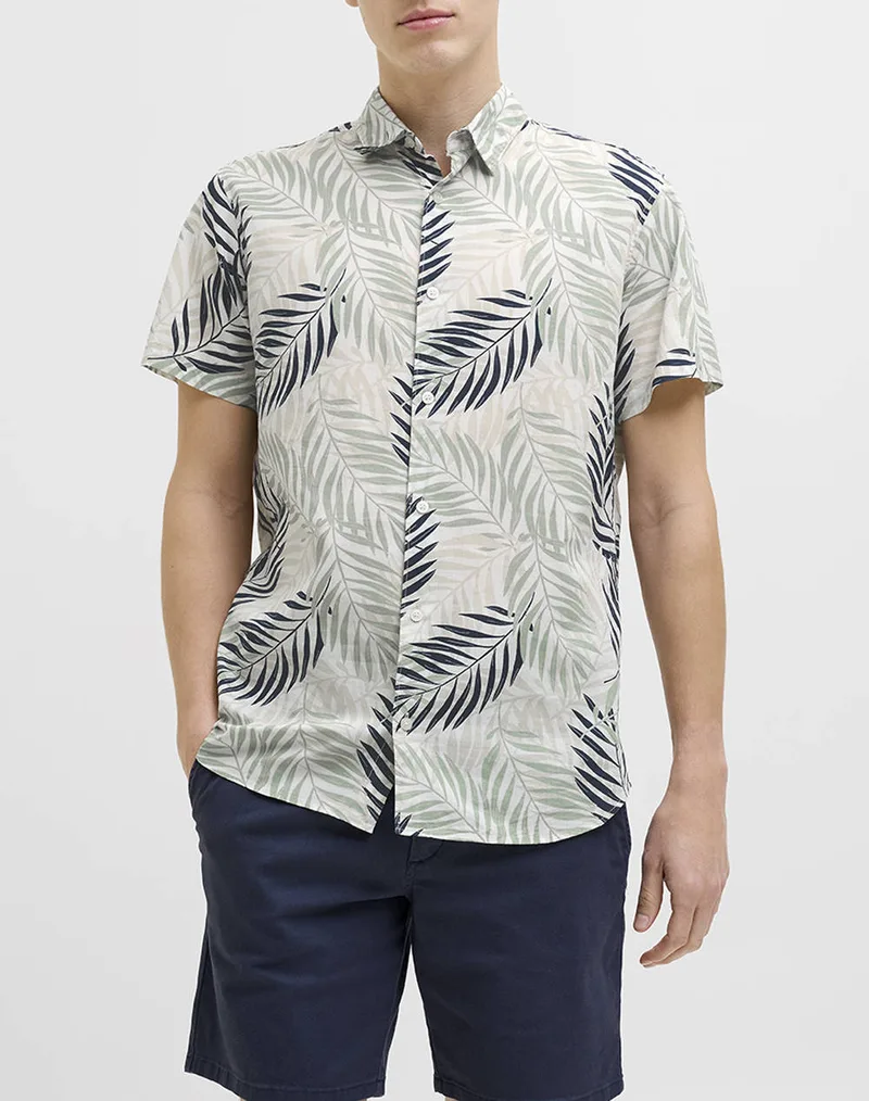 JJREBEL JREBVERDANT POPLIN SHIRT SS 12270271-Cloud Dancer Multi