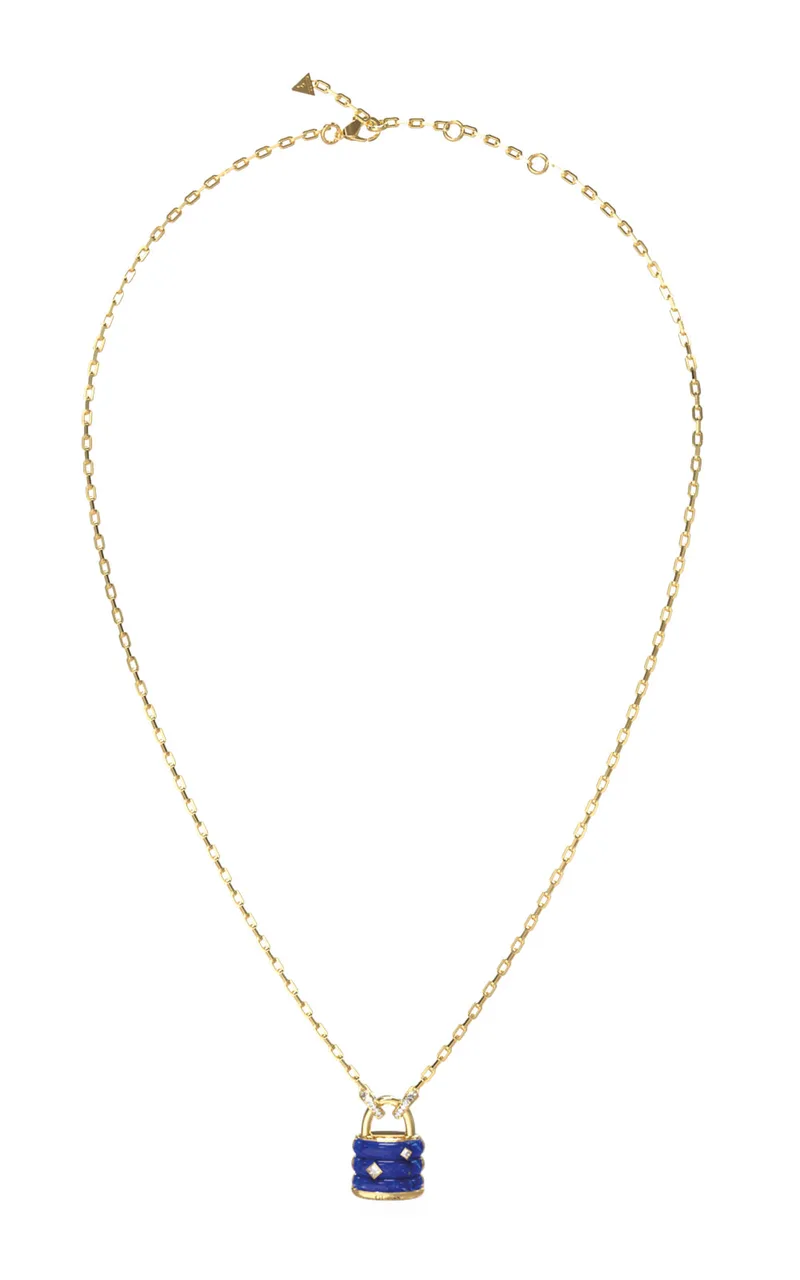 GUESS STEEL GUESS MY SECRET JUBN05411JWYGBLT/U Κολιέ Χρυσό Με Μπλε Λουκέτο Με Πέτρες