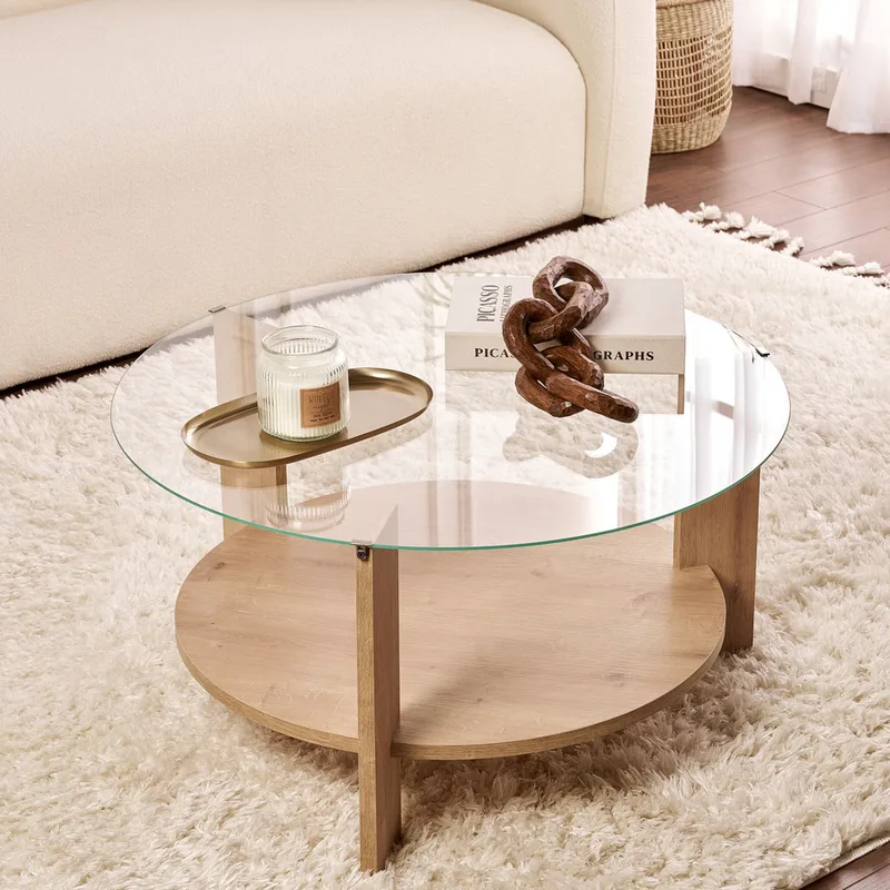 Τραπέζι Σαλονιού Clara - Sapphire Oak, Transparent 668Nrd1107 (75x40x75)
