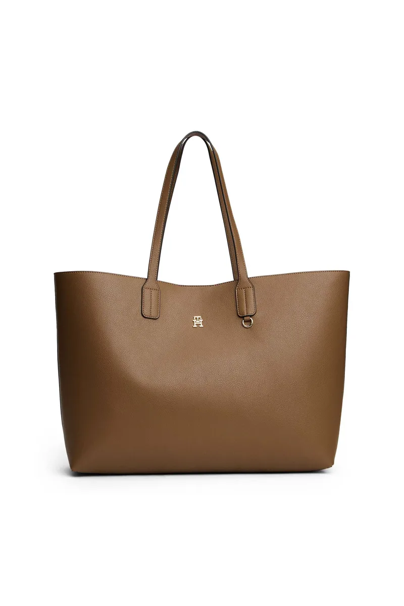 Tommy Hilfiger γυναικεία τσάντα shopper με μεταλλικό monogram "TH Icon" - AW0AW18173 Καφέ