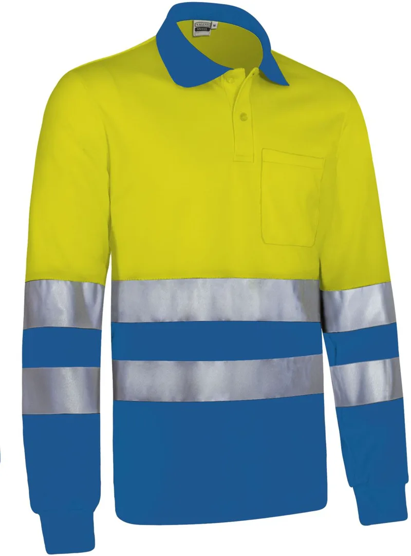 Hi-Vis Μακρυμάνικο Polo SNAKE Valento POVASNAAY Fluo Yellow-Royal Blue