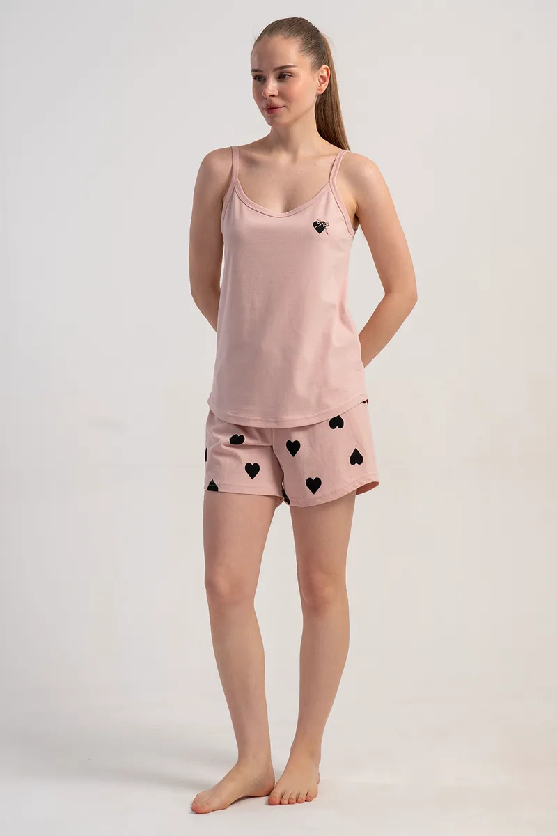 Vienetta Γυναικεία καλοκαιρινή βαμβακερή πυτζάμα με σορτσάκι και λεπτή τιράντα-512095