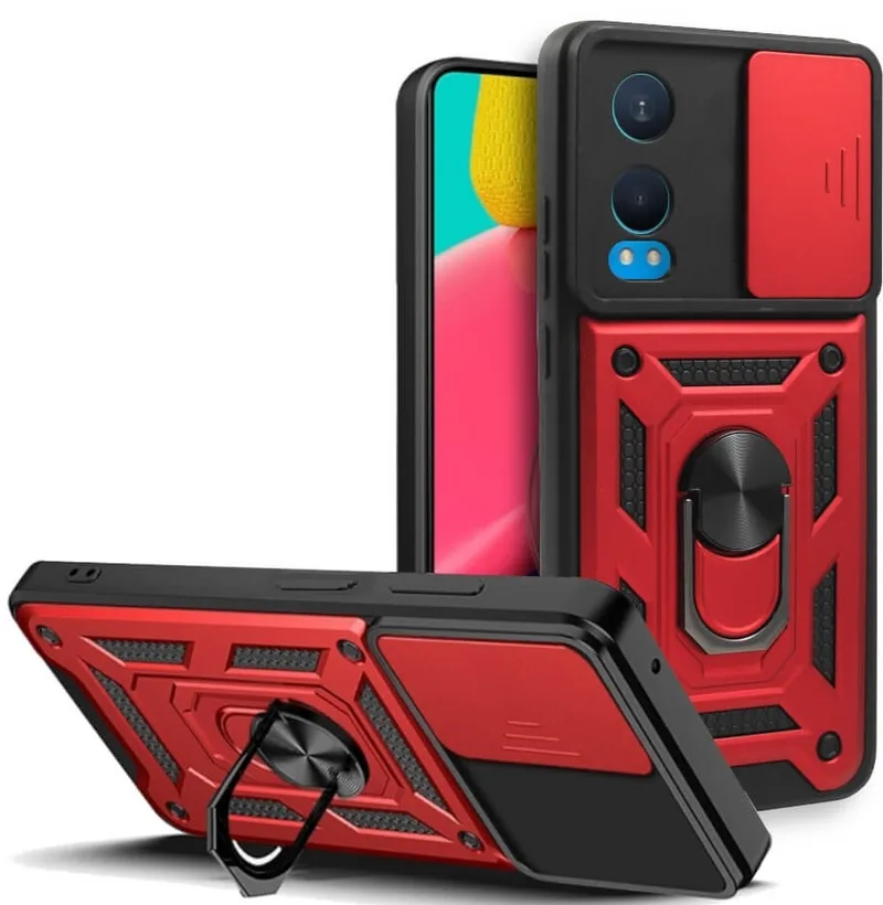 Θήκη OnePlus Nord CE4 Lite - Bodycell Armor Slide Ανθεκτική με Κάλυμμα για την Κάμερα & Μεταλλικό Ring Holder - Red (5206015078613)