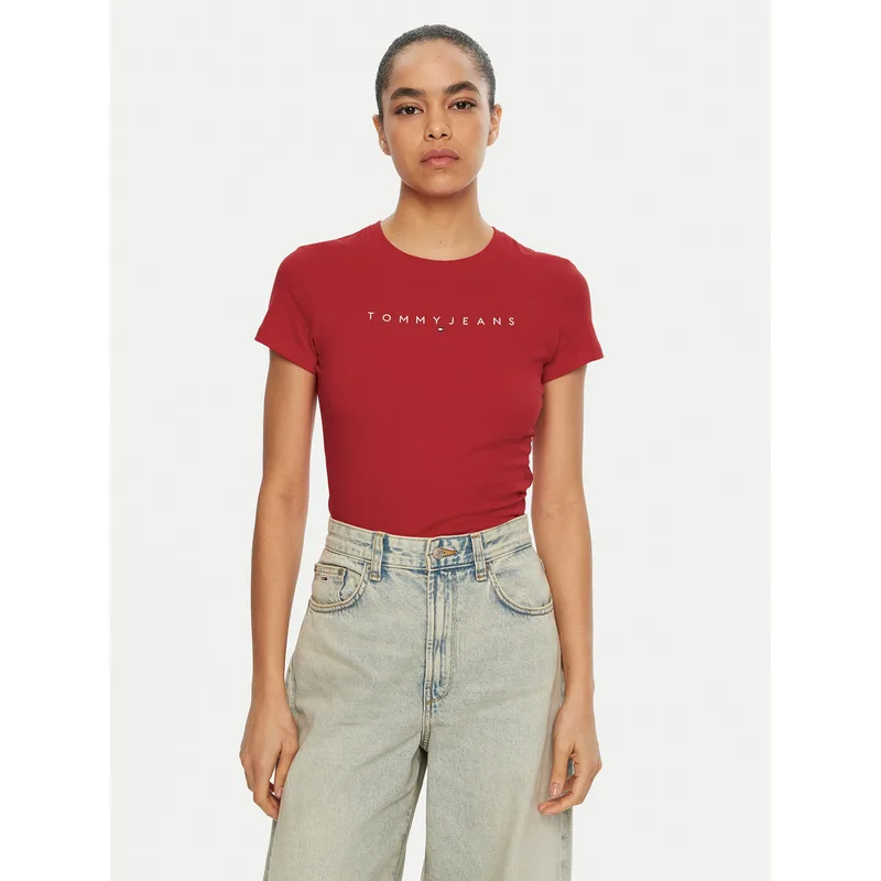 Tommy Jeans T-Shirt Linear DW0DW18398 Κόκκινο Slim Fit
