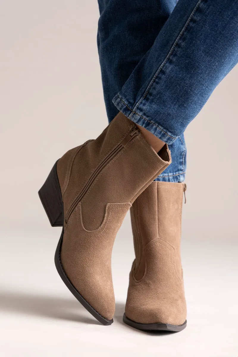 Ideal shoes Cowboy Ankle Boots Genuine Leather - 6350 - Taupe Suede
