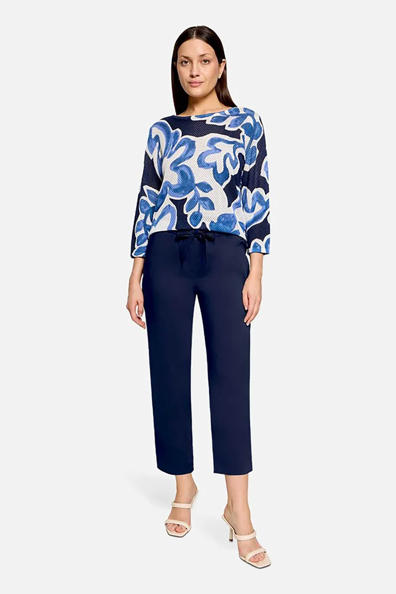 BETTY & CO γυναικείο παντελόνι ψηλόμεσο cropped με ελαστική μέση - 6692/3031 Μπλε Σκούρο