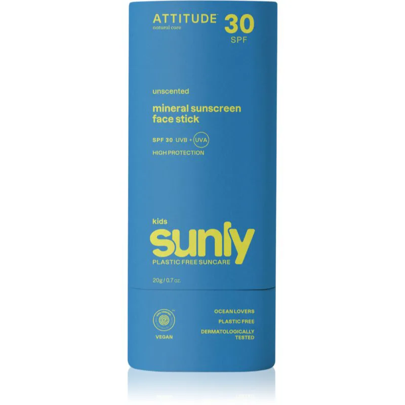 Attitude Sunly Kids Face stick μεταλλική αντηλιακή κρέμα σε στικ για παιδιά SPF 30 20 γρ