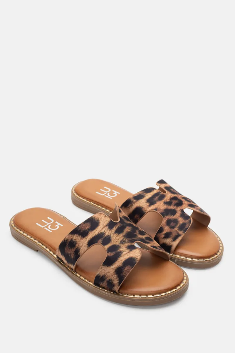 LUIGI DESIGN - Flat Σανδάλια με Ανοίγματα στο Πλάι - Animal Print