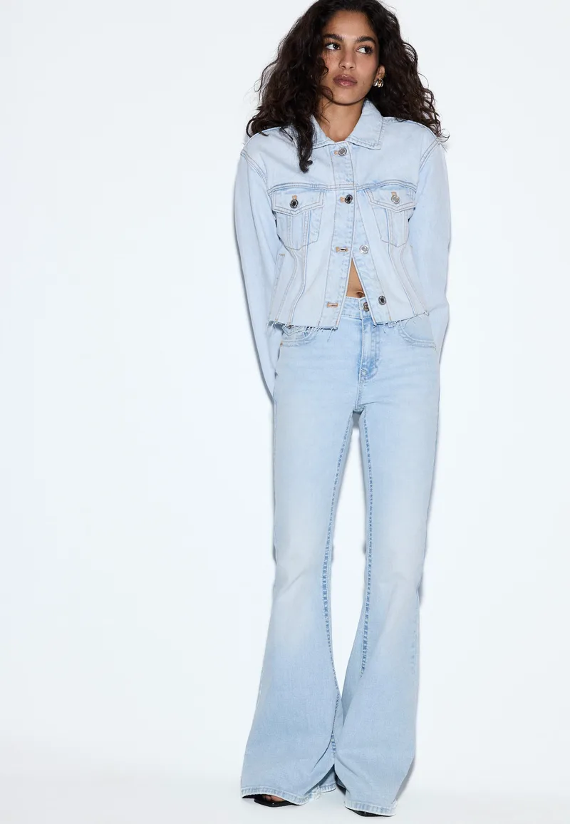 Stradivarius Denim Τζάκετ Γαλάζιο L
