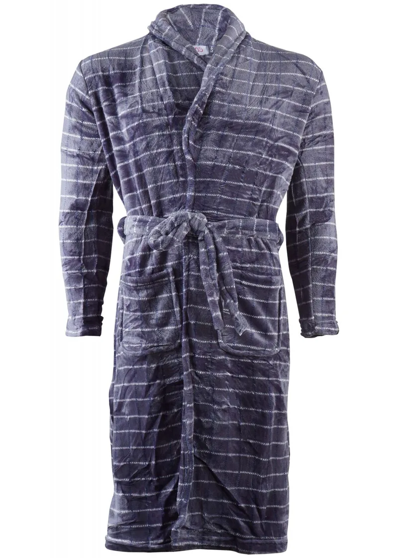 Ανδρική ρόμπα καρό coral fleece με ζώνη. ΓΚΡΙ