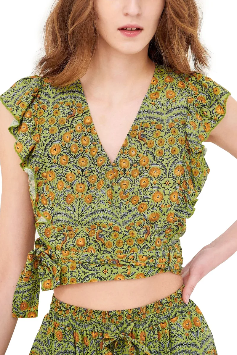Top Funky Buddha Cropped Εμπριμέ FBL005-131-17-WARM OLIVE Γυναικείο