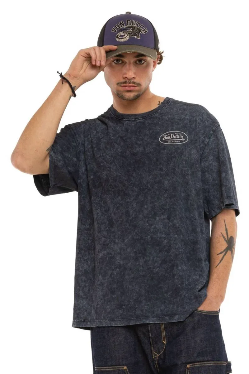 Von Dutch Ανδρικό T-Shirt Washed Print - Γκρι-VD/1/H/TR/PASS-GREY