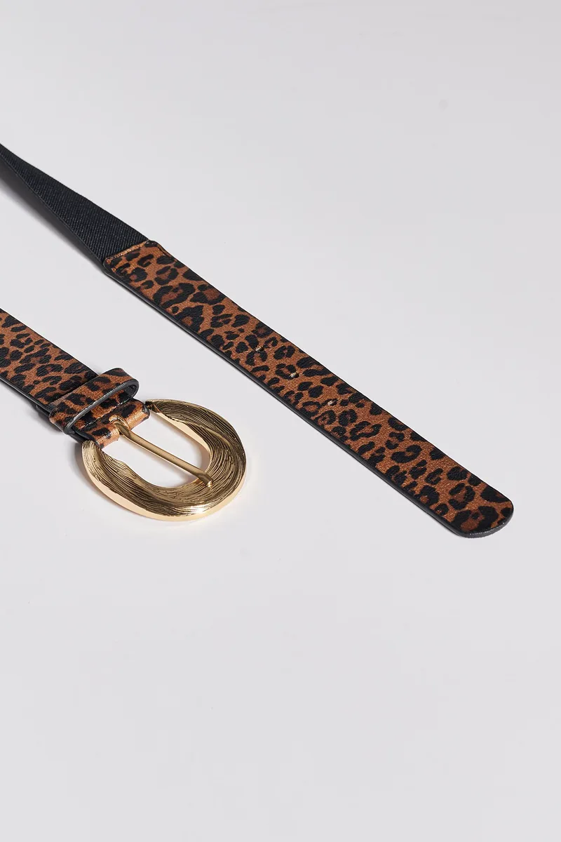 Ζώνη δερματίνης με animal print και μεταλλική αγκράφα