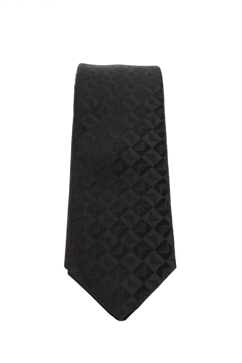 EMPORIO ARMANI ΓΡΑΒΑΤΑ ALL OVER PRINT LOGO ΜΑΥΡΟ