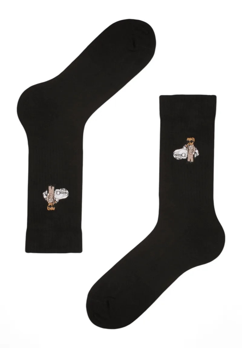 Κάλτσες ανδρικές Rib με κέντημα Soma Teddy SSM02-1-Μαύρο