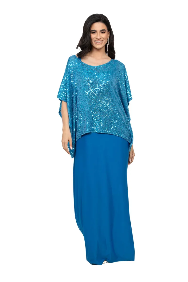 ΦΟΡΕΜΑ PLUS SIZE ΕΛΑΣΤΙΚΟ ΜΑΚΡΥ ΜΕ ΠΑΓΕΤΑ ΣΙΕΛ