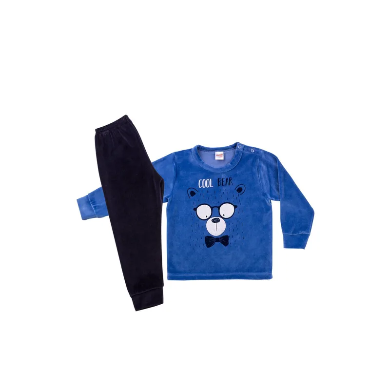 MINERVA Βρεφική Πυτζάμα Βελούδινη Cool Bear Αγόρι - Μπλέ