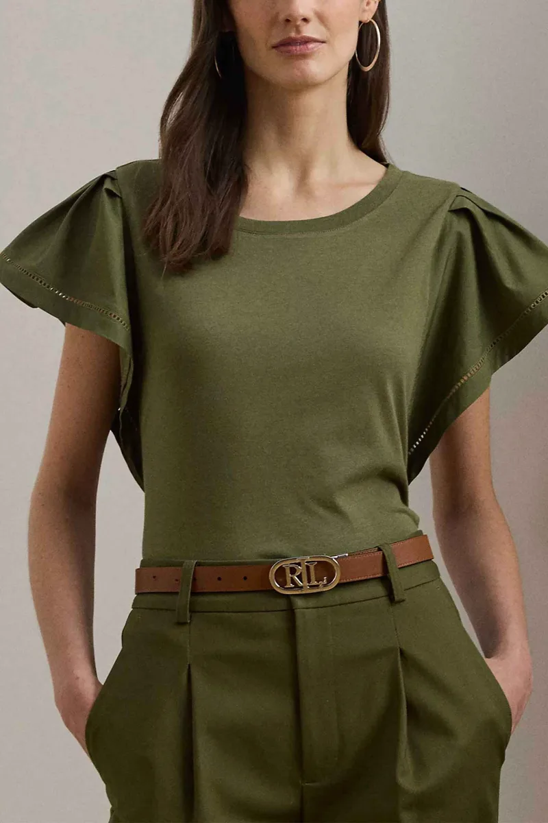 Lauren Ralph Lauren γυναικεία μπλούζα με flutter μανίκια Relaxed Fit - 200963864001 Λαδί
