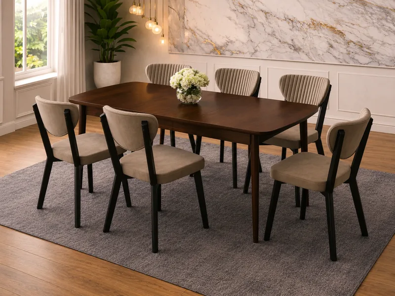 Σετ Τραπεζαρίας 7 τεμαχίων , Walnut , All4home