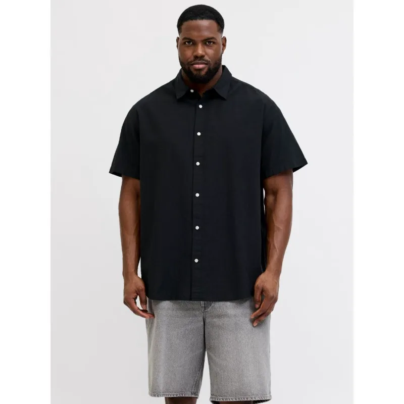 Jack & Jones "Breeze Linen Blend Shirt",λινό κοντομάνικο πουκάμισο - Black