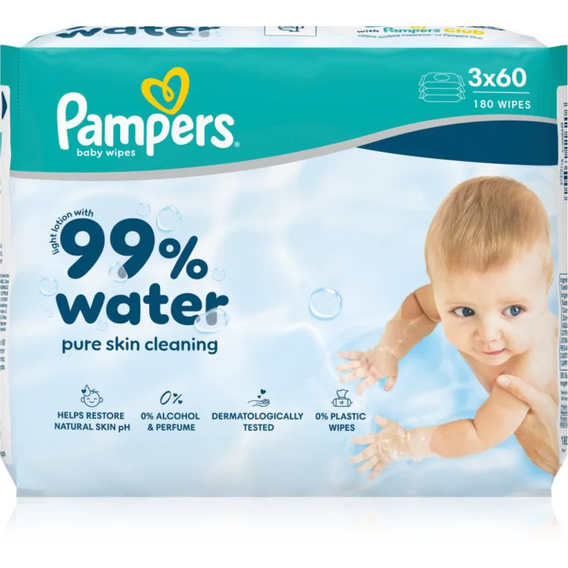 Pampers 99% Water Baby Wipes υγρά μαντηλάκια καθαρισμού για παιδιά 3x60 τμχ