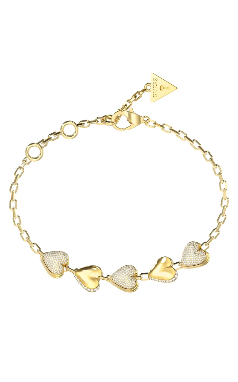 GUESS STEEL BY YOUR SIDE JUBB06071JWYGL Βραχιόλι Χρυσό Με Καρδιές