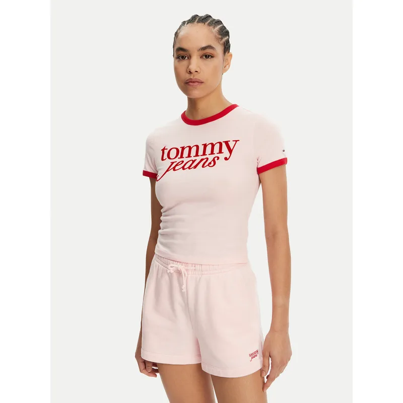 Tommy Jeans T-Shirt Script Ringer DW0DW20631 Ροζ Slim Fit
