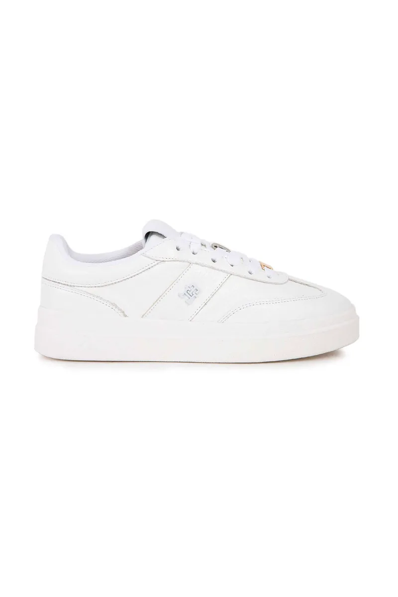 Tommy Jeans γυναικεία δερμάτινα sneakers με μεταλλικό μονόγραμμα - FW0FW09029 Λευκό