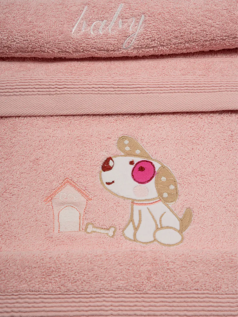 Παιδικές Πετσέτες (Σετ 2 Τμχ) Sunshine Κεντητές Dog 07 Pink/Pink