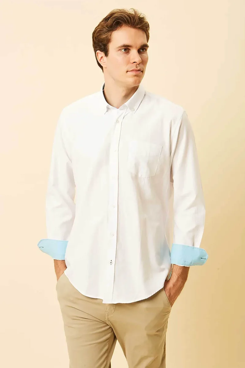 DORS ανδρικό πουκάμισο oxford button down με τσέπη και κεντημένο λογότυπο Regular Fit - 1040002.C01 Λευκό