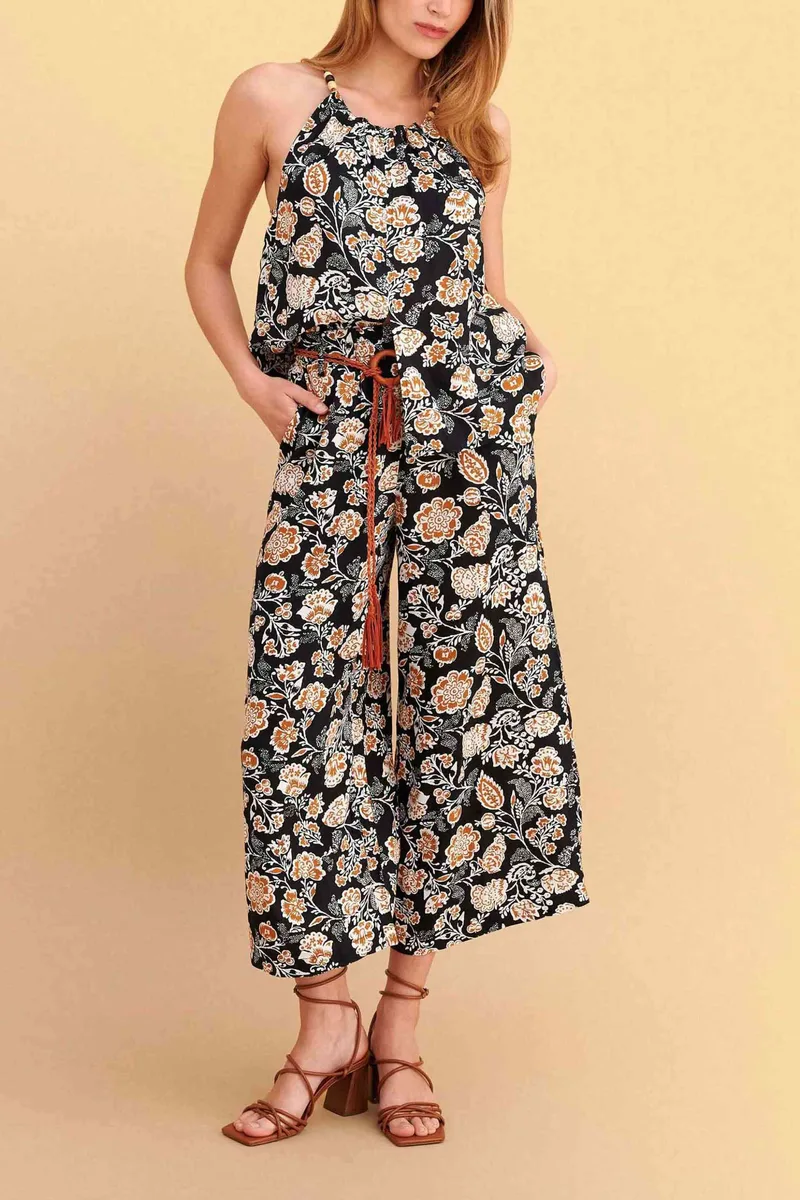 Attrativo γυναικεία ζιπ κιλότ με ελαστική μέση και floral print - 9923501 Μαύρο