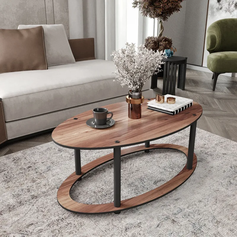 Τραπεζάκι Σαλονιού Hole Ellipse - Walnut 282Ptr1558 (60x40x38 cm)
