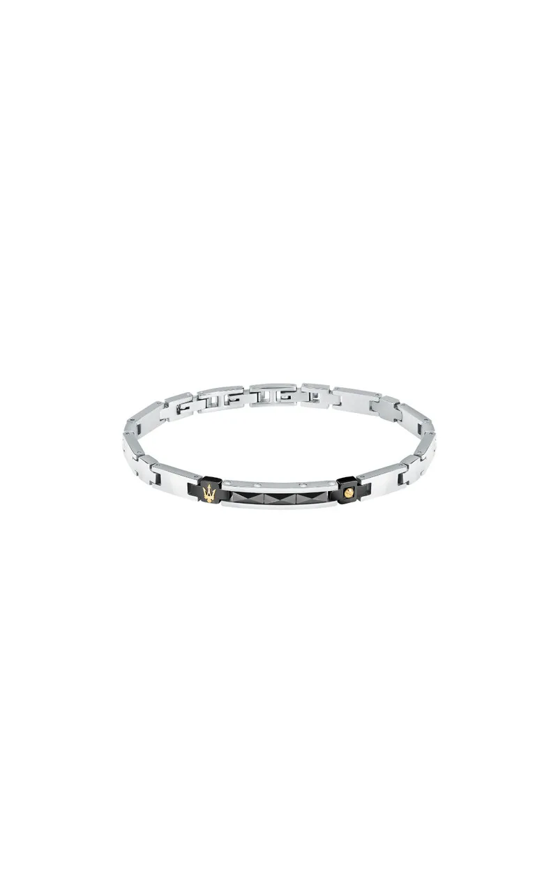 MASERATI CERAMIC JM224ATZ35 Ανδρικό Βραχιόλι Δίχρωμο Με Χρυσή Τρίαινα