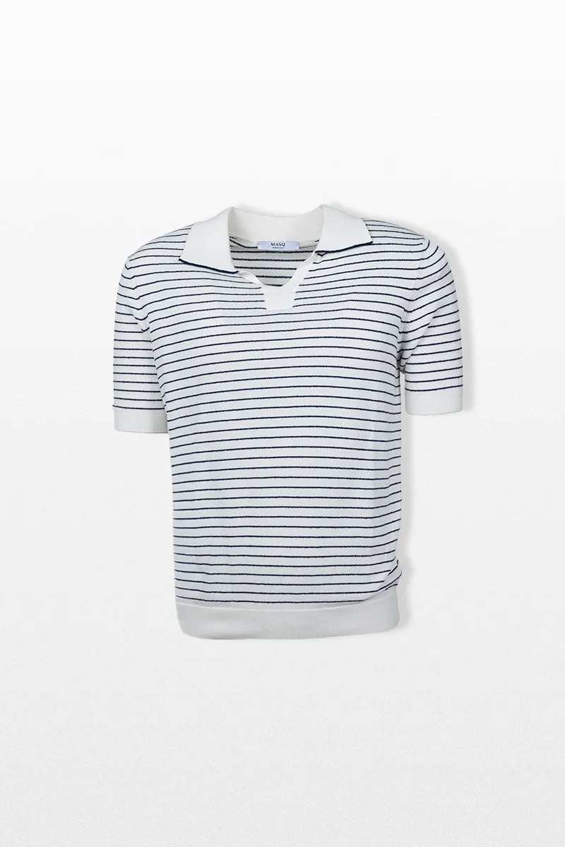 +39MASQ Ανδρικό Λευκό Striped Polo T-Shirt