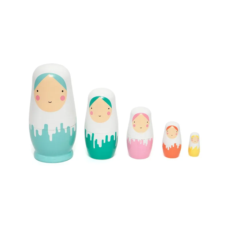 Μπάμπουσκες Σετ 5τμχ Ξύλινες Dripped Dolls Petit Monkey PTM-ND6 - Petit Monkey - PTM-ND6