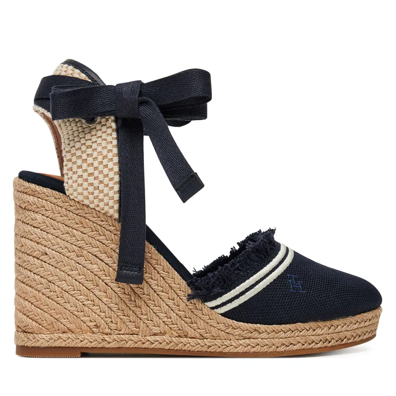 Εσπαντρίγιες Tommy Hilfiger Fringe Canvas High Wedge FW0FW08878 Σκούρο μπλε