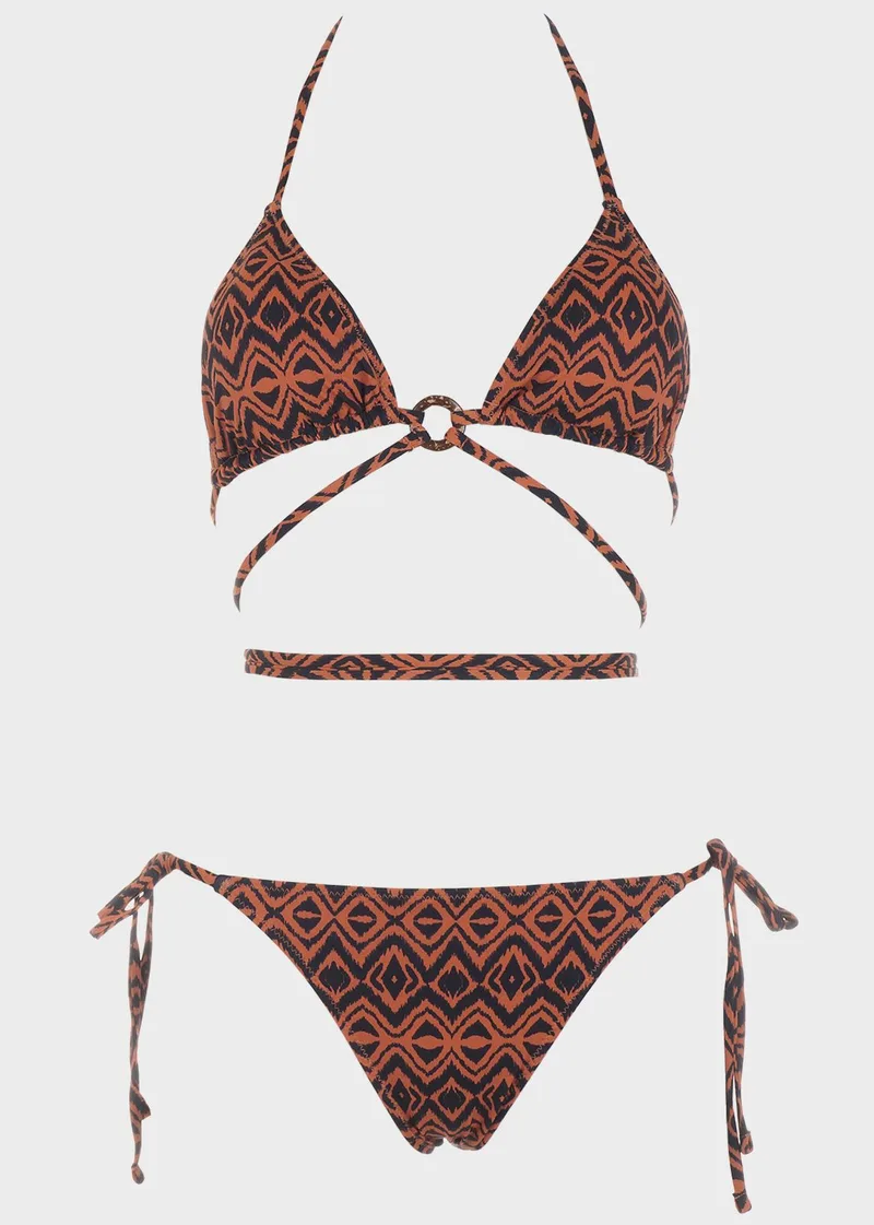 Σετ bikini τριγωνάκι πολυμορφικό all print .Kαλύπτει B Cup COPPER