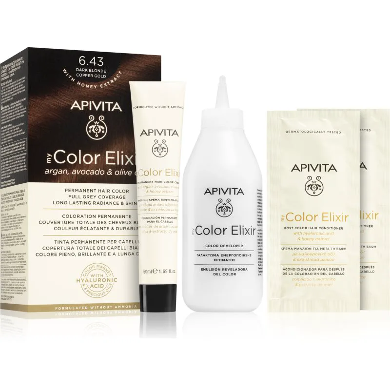 Apivita My Color Elixir βαφή μαλλιών χωρίς αμμωνία απόχρωση 6.43 Dark Blonde Copper Χρυσό 1 τμχ