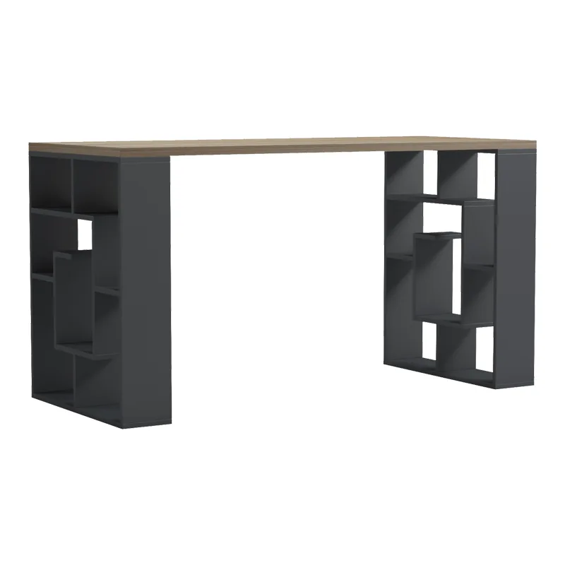 Γραφείο με ραφιέρα Labirent pakoworld ανθρακί-sonoma 140x60x75εκ - PAKO WORLD - 230-000237