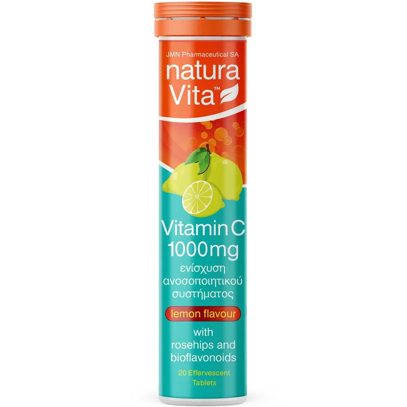 Natura Vita Vitamin C 1000mg Συμπλήρωμα Διατροφής Βιταμίνης C με Εκχύλισμα Αγριοτριανταφυλλιάς & Βιοφλαβονοειδών Εσπεριδοειδών για Ενίσχυση του Ανοσοποιητικού με Γεύση Λεμόνι 20 Effer.Tabs - Lemon