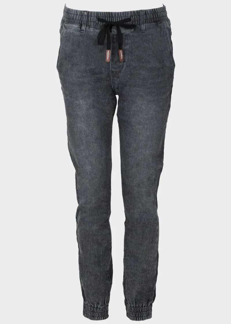 Ανδρικό jean παντελόνι λάστιχο στη μέση τσέπες. Denim Collection. ΓΚΡΙ