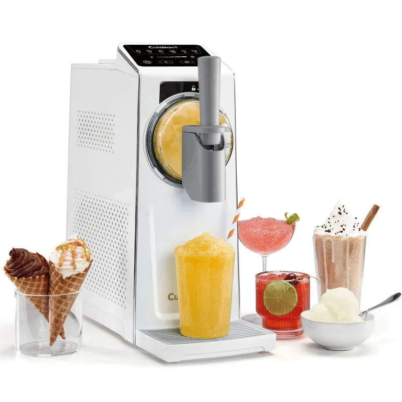 Μηχανή παγωτού 6 σε 1 Cuisinart Frost Fusion Ice Cream & Slushie ICE201E, 170 W, 1,6 λίτρα, Έξυπνη δοσολογία, Διατήρηση θερμοκρασίας, Συμπιεστής, Λευκό